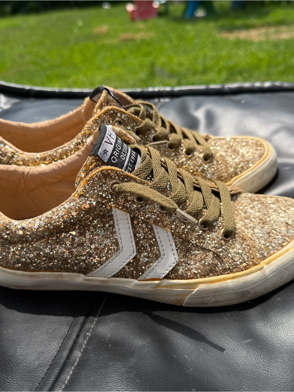 Vintage Havana Gold Glitter Sneakers with White Chevron